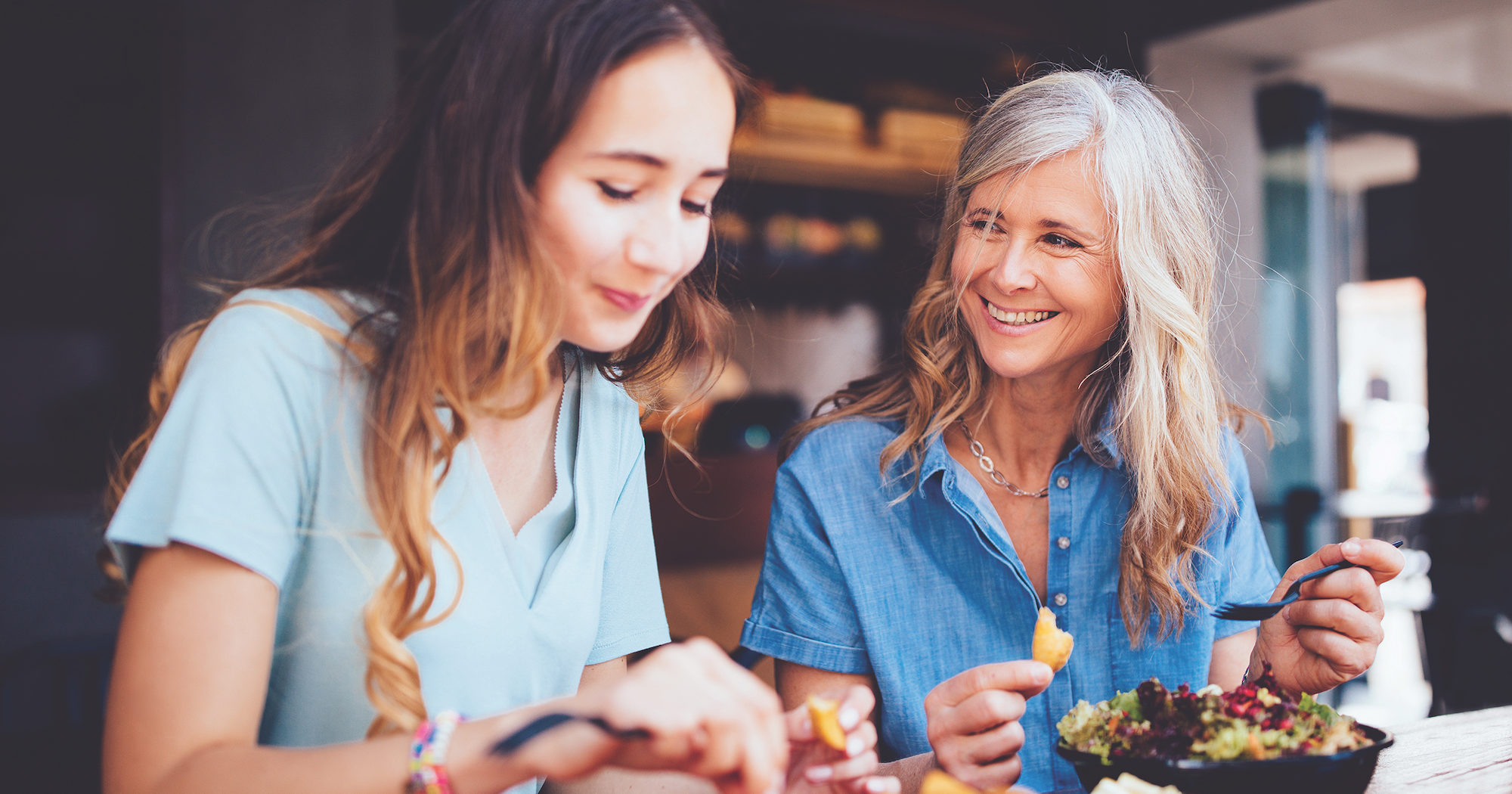 Mother & Daughter Eating Lunch